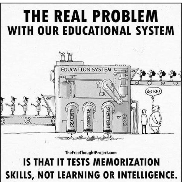 The real problem with our education system is that it tests memorization skills, not learning or intelligence.